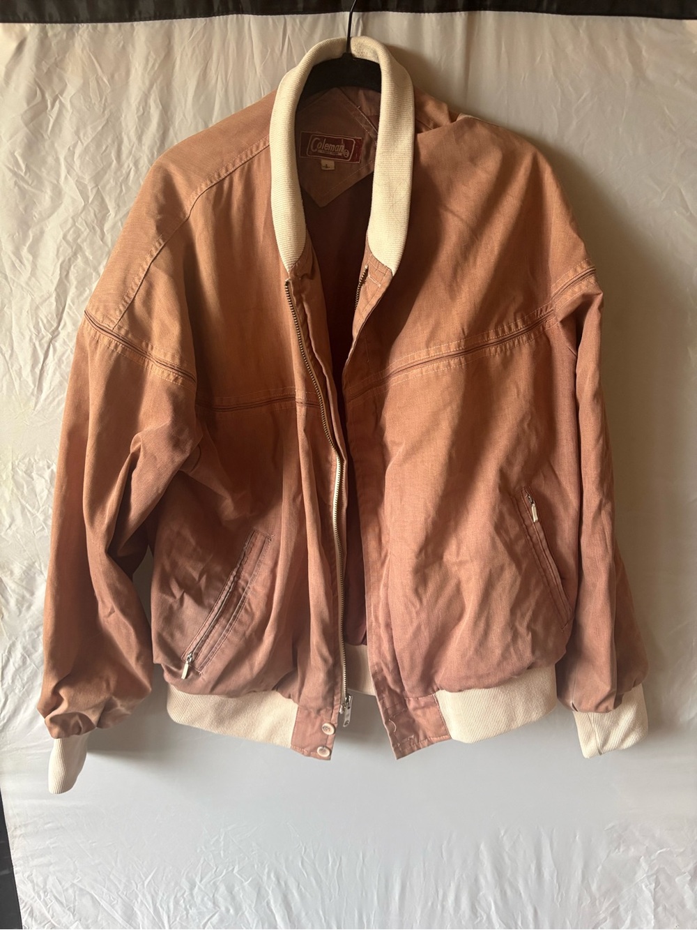 Vintage Coleman Men's Rust Canvas Bomber Jacket with Cream Trim 90s